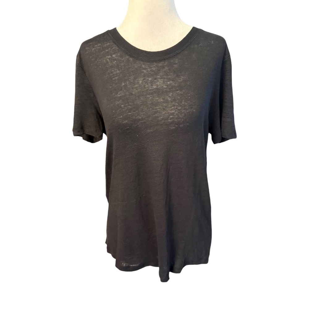 MNG Mango Womens Black 100% Linen Short Sleeve Crew Neck Slub T-Shirt Size S